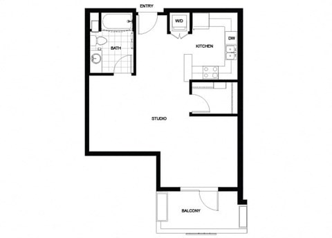 Floor plan for studio, 1 bath, 647 sqft
